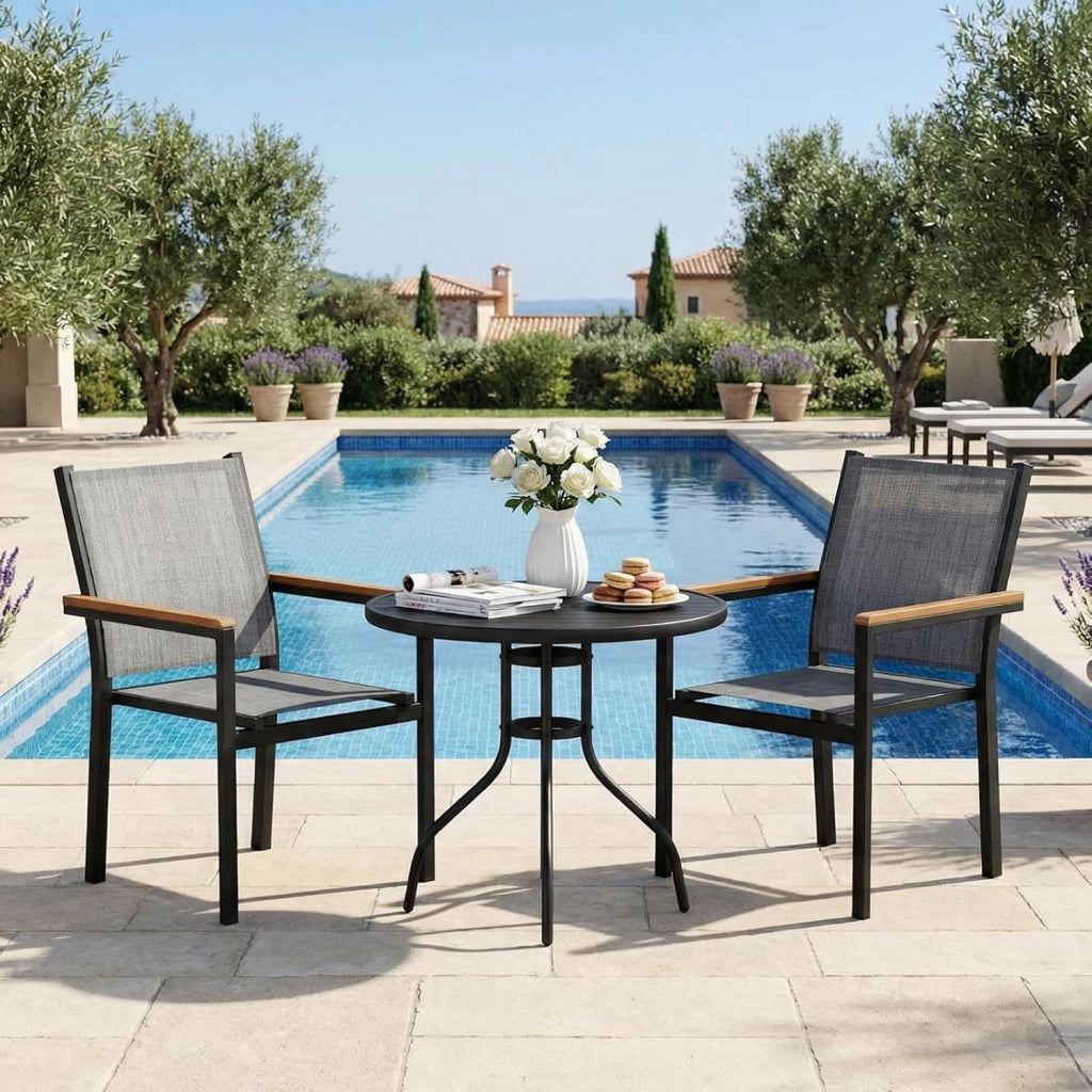 Textilene - Set di 4 sedie da giardino in alluminio, impilabili, per sala da pranzo, balcone, terrazza, piscina, ristoranti, resistente alle intemperie, 4 pezzi, colore grigio lino