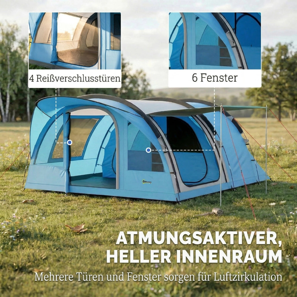 Tenda Tunnel 4 Persone con Cabina ¨C zephmum ¨C Grigio Verde Marrone 300x300x200 cm