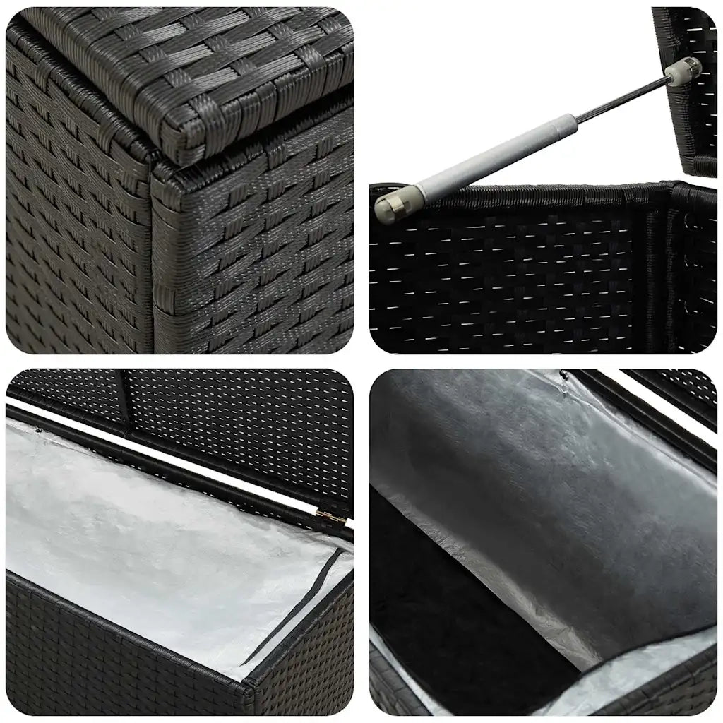 Baule da Giardino in Polyrattan 200x50x60 cm Nero