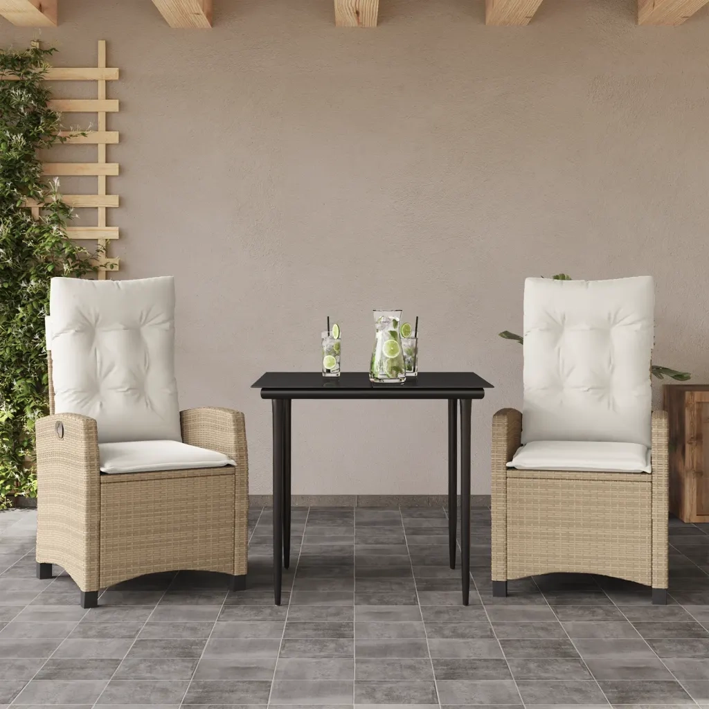 Set da Pranzo da Giardino 3 pz con Cuscini Beige in Polyrattancod mxl 87035
