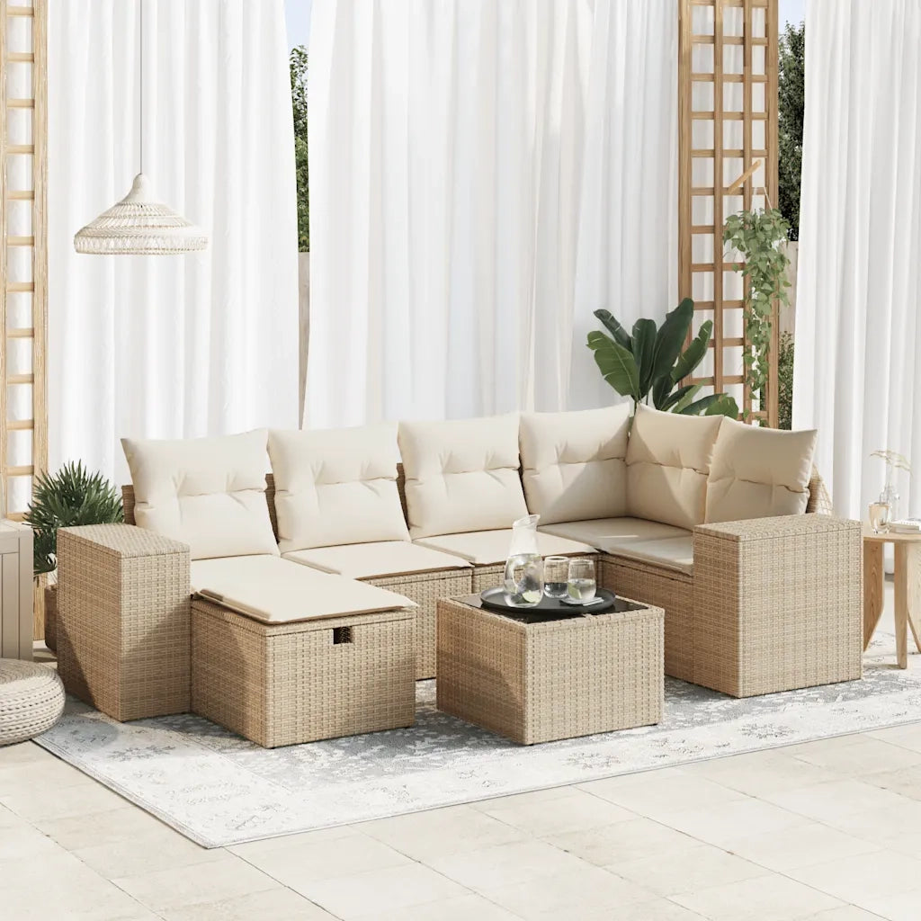 Set Divani da Giardino 7 pz con Cuscini Beige in Polyrattan 3325694