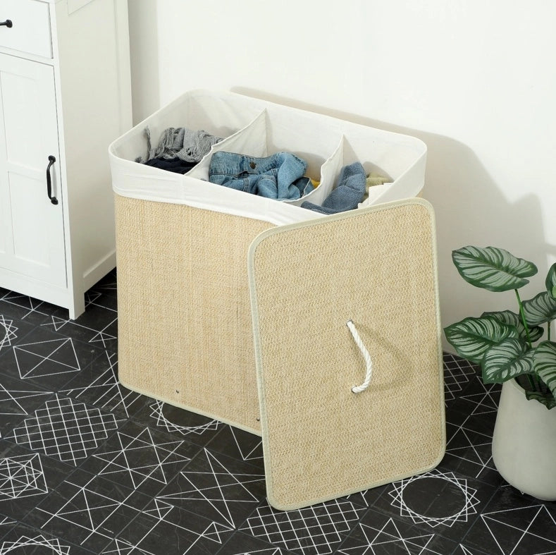 CESTO PORTABIANCHERIA 144 L con Coperchio in Bambù Color Crema