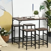 Set Tavolo Alto con 4 Sgabelli Stile Industriale in Metallo e Legno, Arredamento Moderno Soggiorno e Cucina, Marrone Rustico
