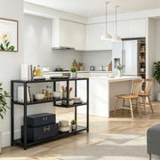 TAVOLO CONSOLLE 110x30x85 cm 4 Ripiani Nero Metallo e Legno