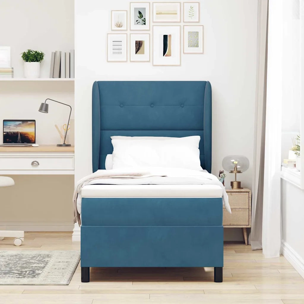 Letto a molle con materasso Blu Scuro 200 x 90 cm Velluto 3340914