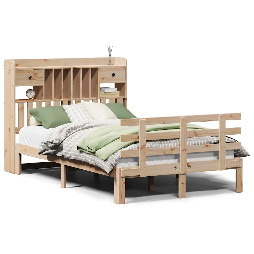 Letto Libreria senza Materasso-Struttura Letto con contenitore 135x190 cm in Legno di Pino 702783