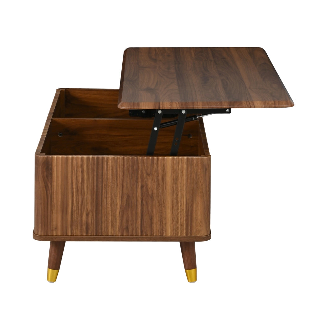 Tavolino da caffè moderno retrò con piano sollevabile 97x52x56;5 cm in MDF; noce