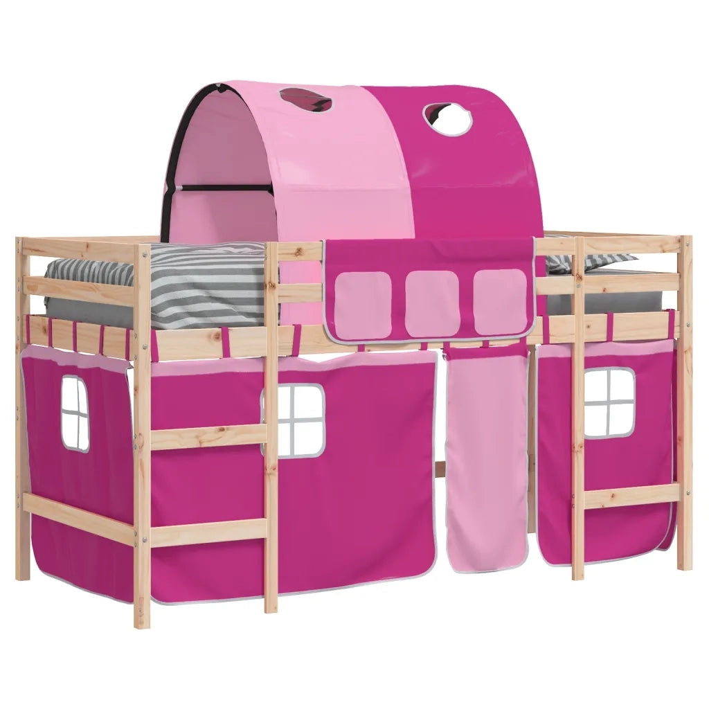 Letto a Soppalco con Tunnel Bambini Rosa 80x200cm Massello Pino 3206984