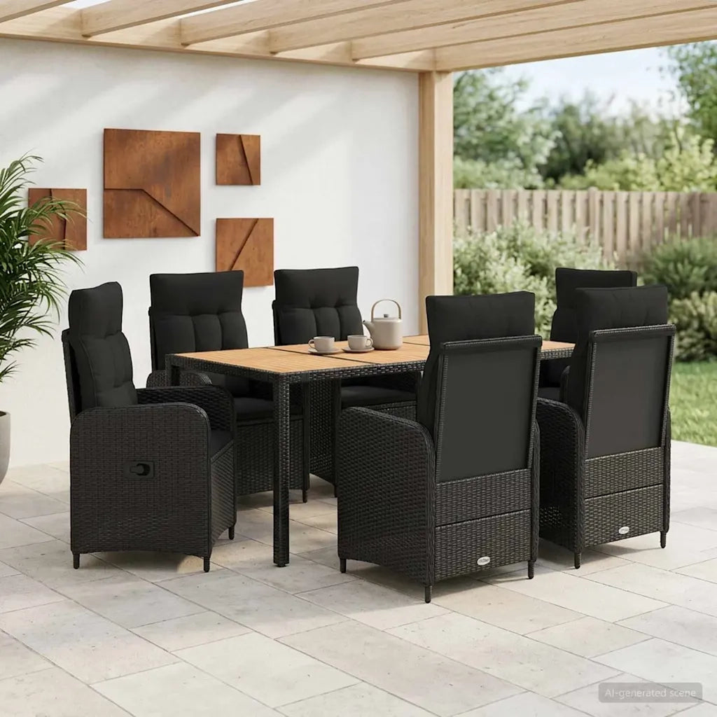 Set da pranzo per esterni 7 pz Nero 3422274