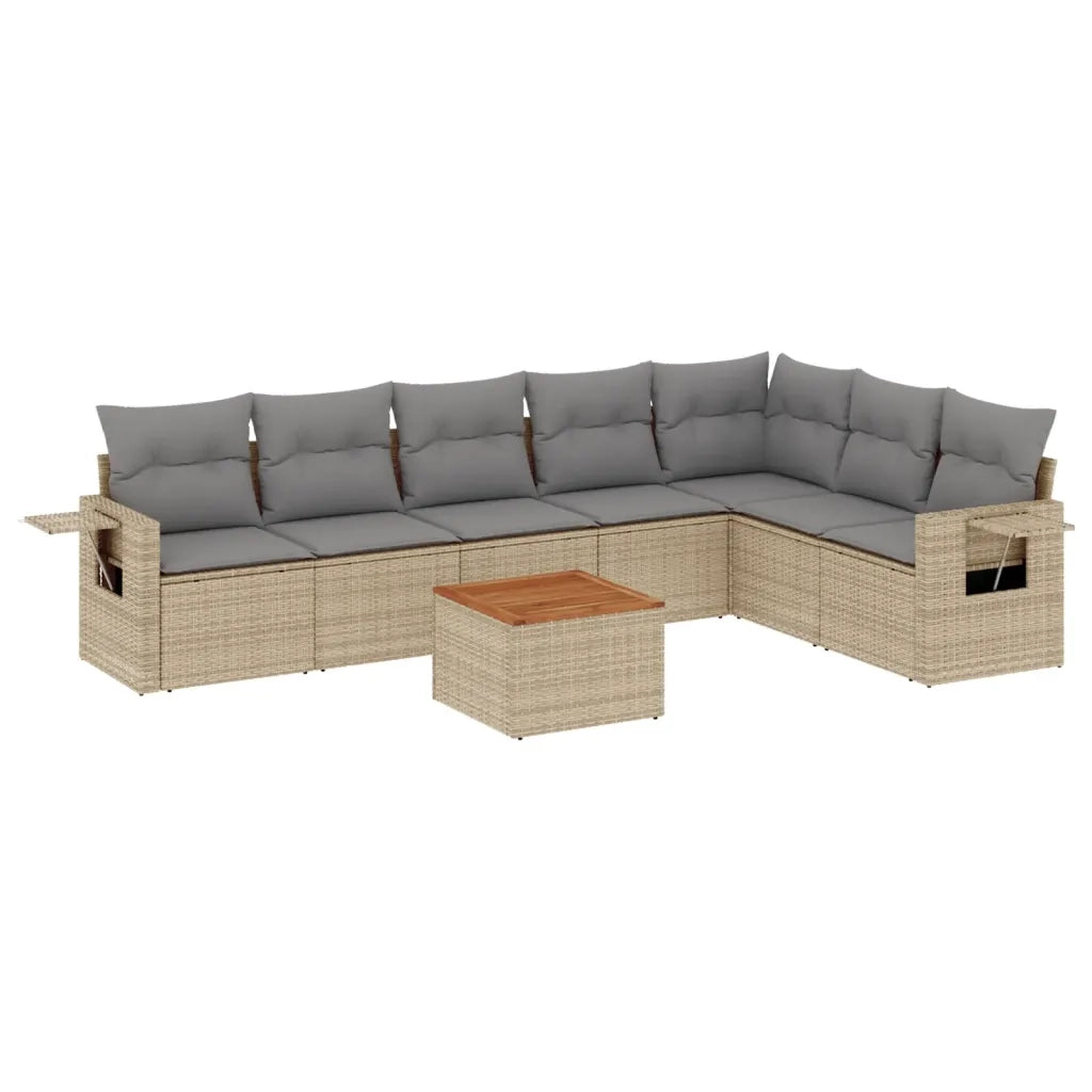 Set Divano da Giardino 8 pz con Cuscini Beige in Polyrattan