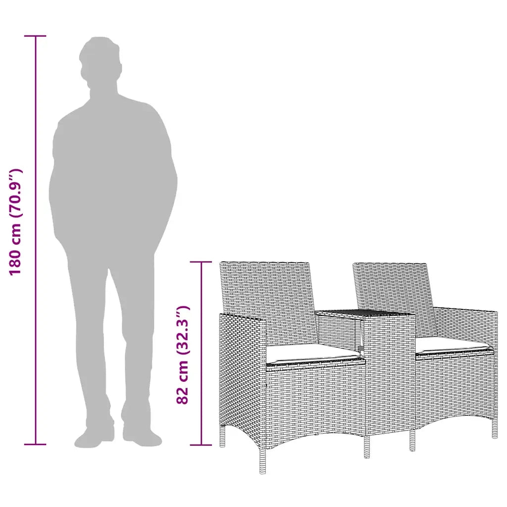 vidaXL Divano Giardino 2 Posti con Tavolo e Cuscini Beige Polyrattan