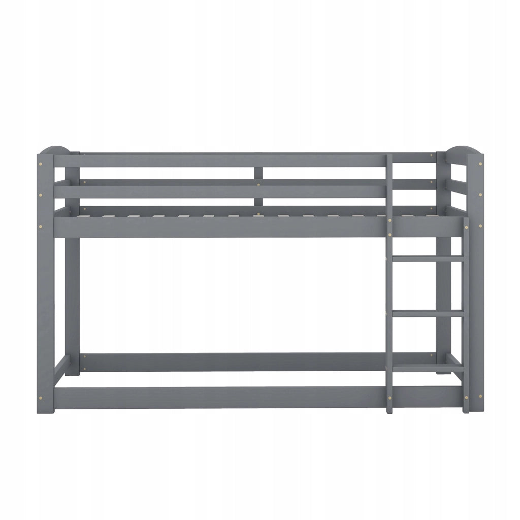 Letto a castello in pino 90x200 cm - Xylo - Grigio con scala integrata per bambini e ragazzi
