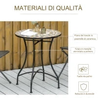 Tavolo da Giardino Rotondo in Metallo e Mosaico per Esterno e Interno, Ф60x71cm, Nero
