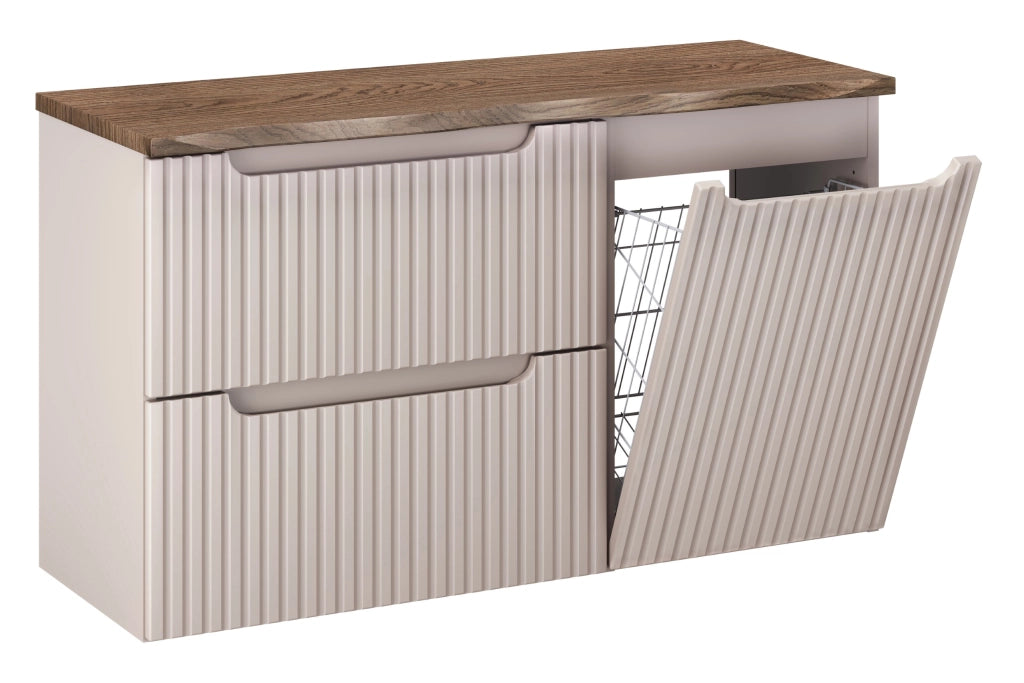Set mobili bagno 100 cm con piano e mobile con cesto portabiancheria Nova Cashmere 100 cm
