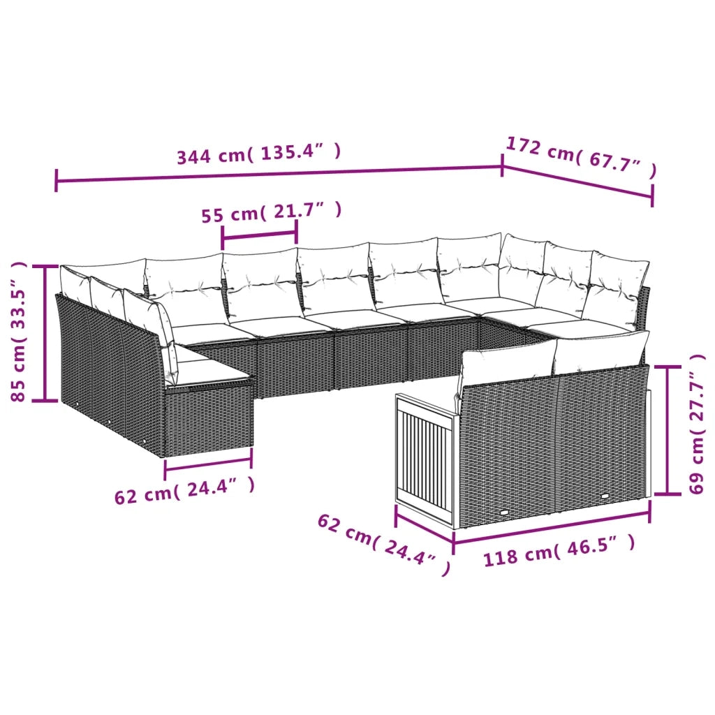 Set Divani da Giardino 12 pz con Cuscini Beige in Polyrattan 3228123