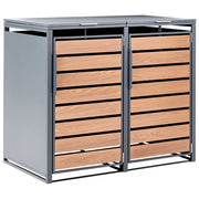 Copertura doppia per bidone della spazzatura in acciaio zincato grigio scuro da 480 L con sportello magnetico a trasferimento termico e finitura effetto legno, apertura dall'alto, per esterni e giardino