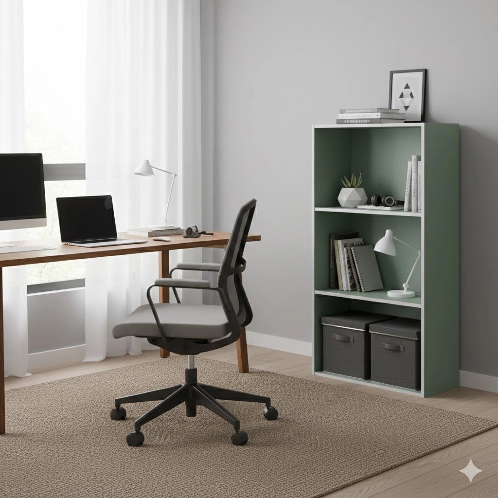 Libreria colonna 2 ripiani design moderno colore verde salvia per soggiorno studio camera dimensioni 50 x 22,8 x 95 cm