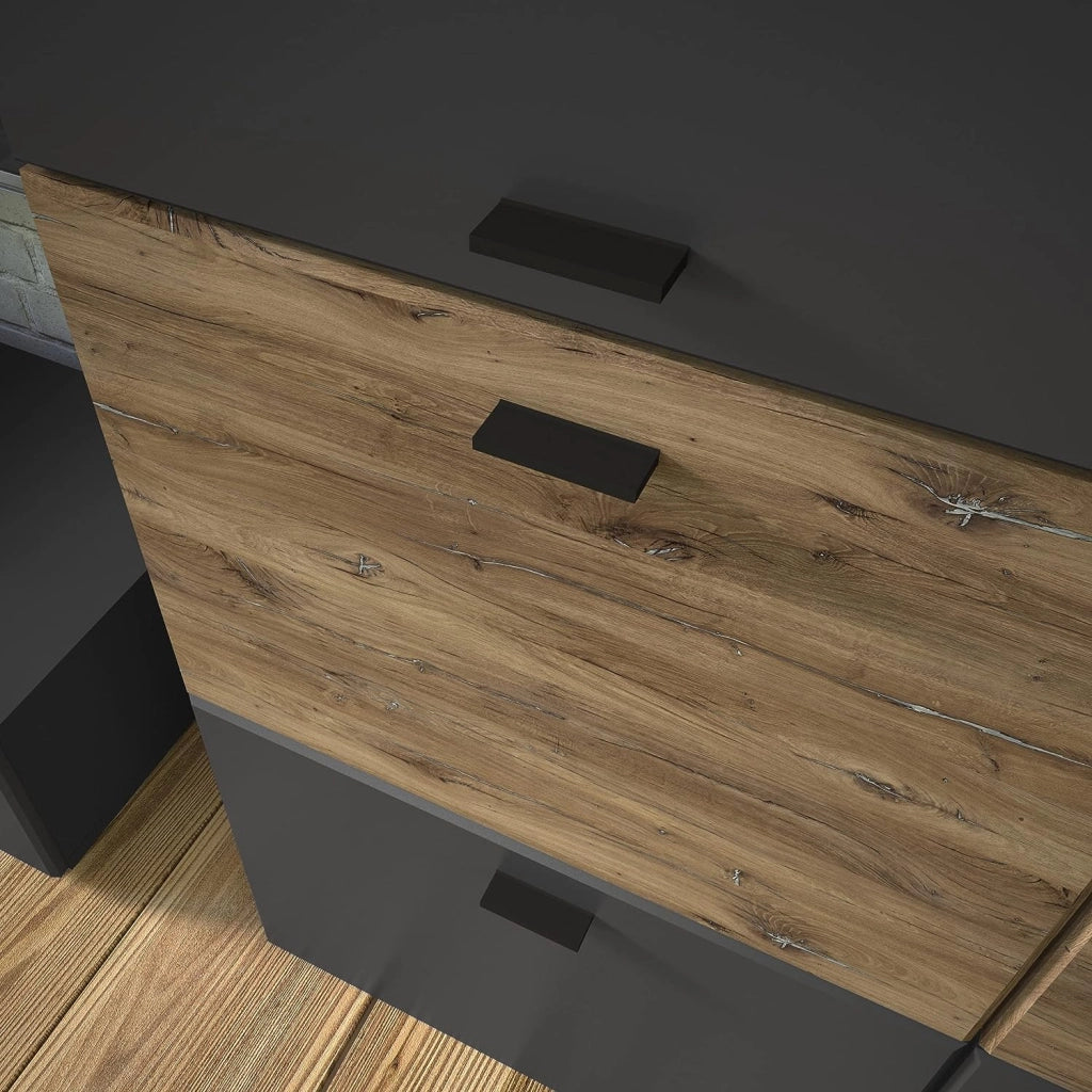 Mobile Comò soggiorno Mila buffet con 2A 4C cm150x40x81h  grafite opaca rovere
