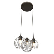 Sospensione Minimal Industrial Hathor 3 Luci Tonda Nera