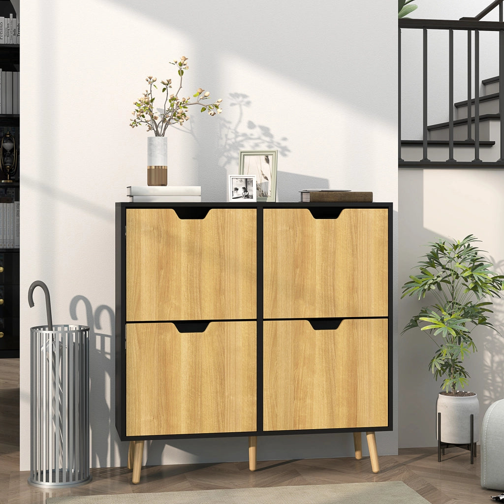 Cassettiera con 4 Cassetti e Ripiani Aggiustabili ¨C Zephmum ¨C 95x26x95 cm Legno Naturale e Nero