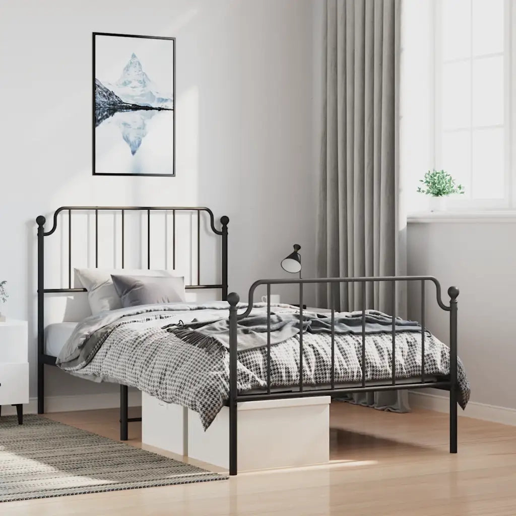 Giroletto con Testiera e Pediera Metallo Nero 100x200 cmcod mxl 132512