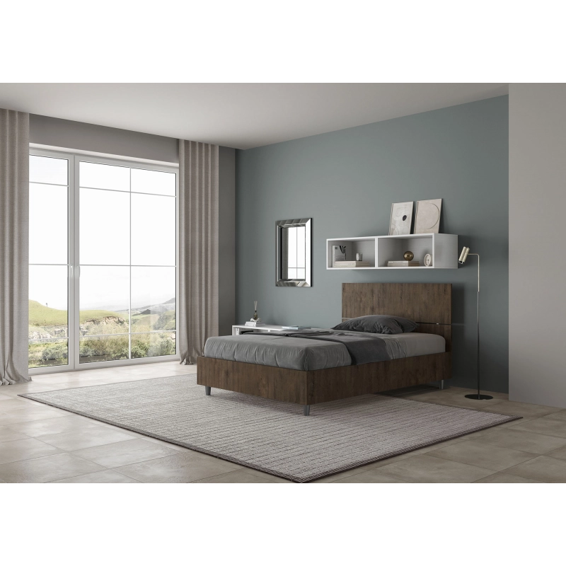 Letto 1 piazza e mezza 120x190 cm testata dritta Demas - Senza rete,Noce