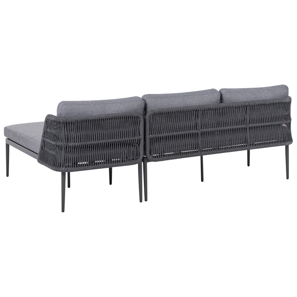 Set da salotto a 3 posti grigio con divano angolare sinistro in tessuto con struttura in alluminio e tavolino Elegante set da giardino Patio