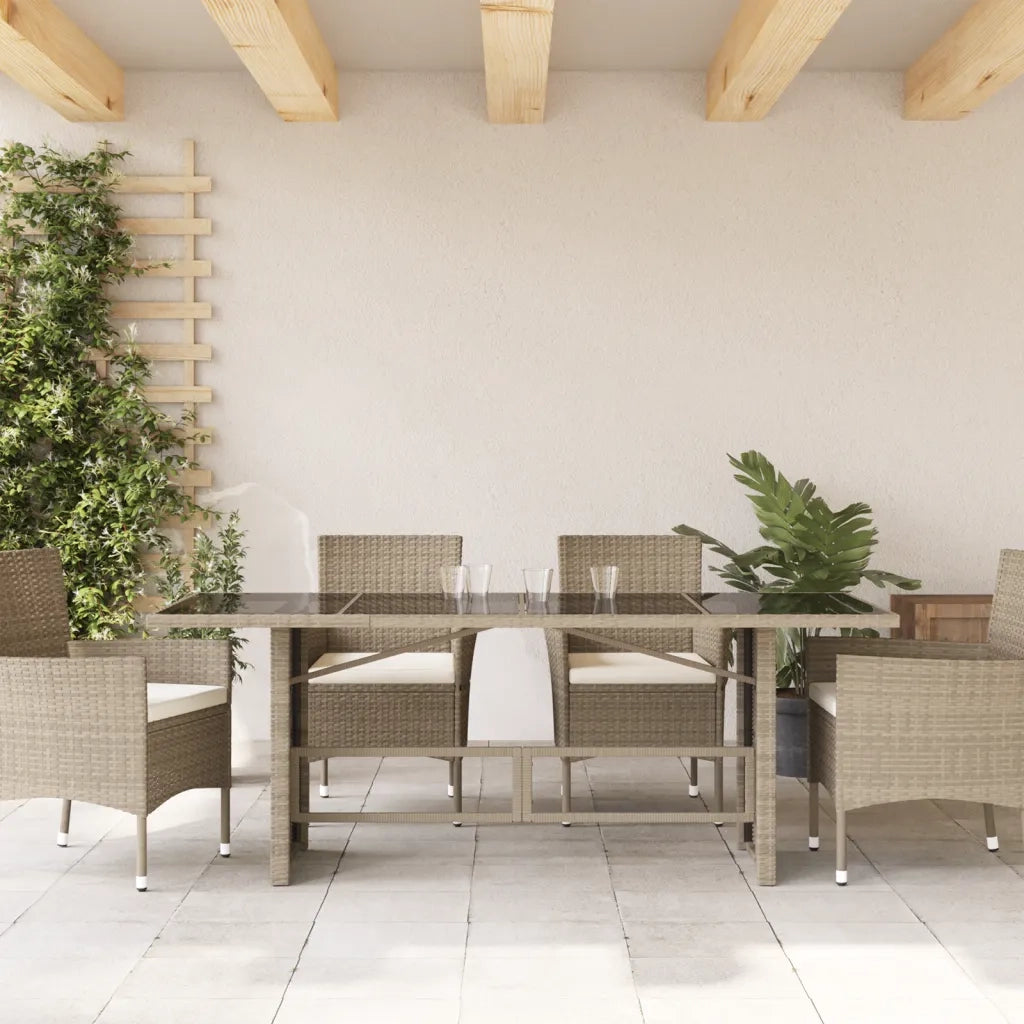 Tavolo da Giardino | Tavolino da esterno Piano in Vetro Grigio 190x80x74cm Polyrattan
