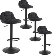 Set di 4 Sgabelli da Bar con Schienale Sedia Alta da Cucina Imbottita Seduta Regolabile in Altezza 60-82cm con Poggiapiedi Girevole a 360° in Velluto, Nero BH317sz-4