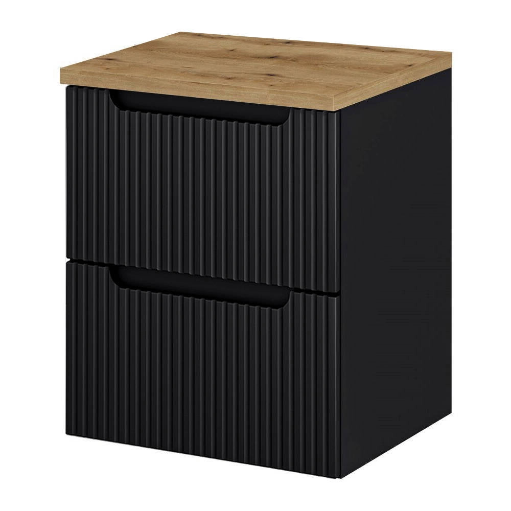 Mobile Sottolavabo da Parete NEWPORT con 2 Cassetti 50 x 60 x 40 cm - Nero / Effetto Rovere [en.casa]