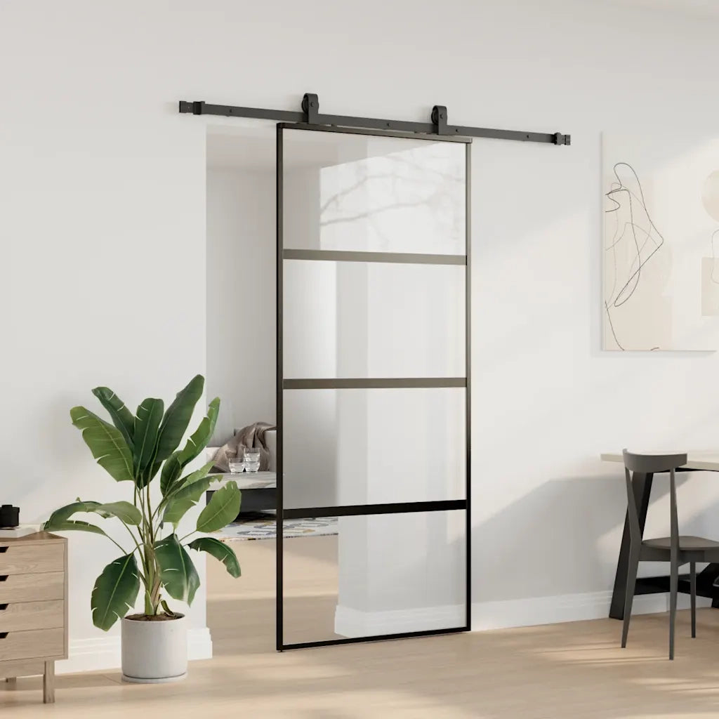 Porta Scorrevole Set Ferramenta Nera 90x205 cm Vetro Temperato