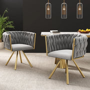 Set di 2 sedie da pranzo girevoli in velluto grigio e oro