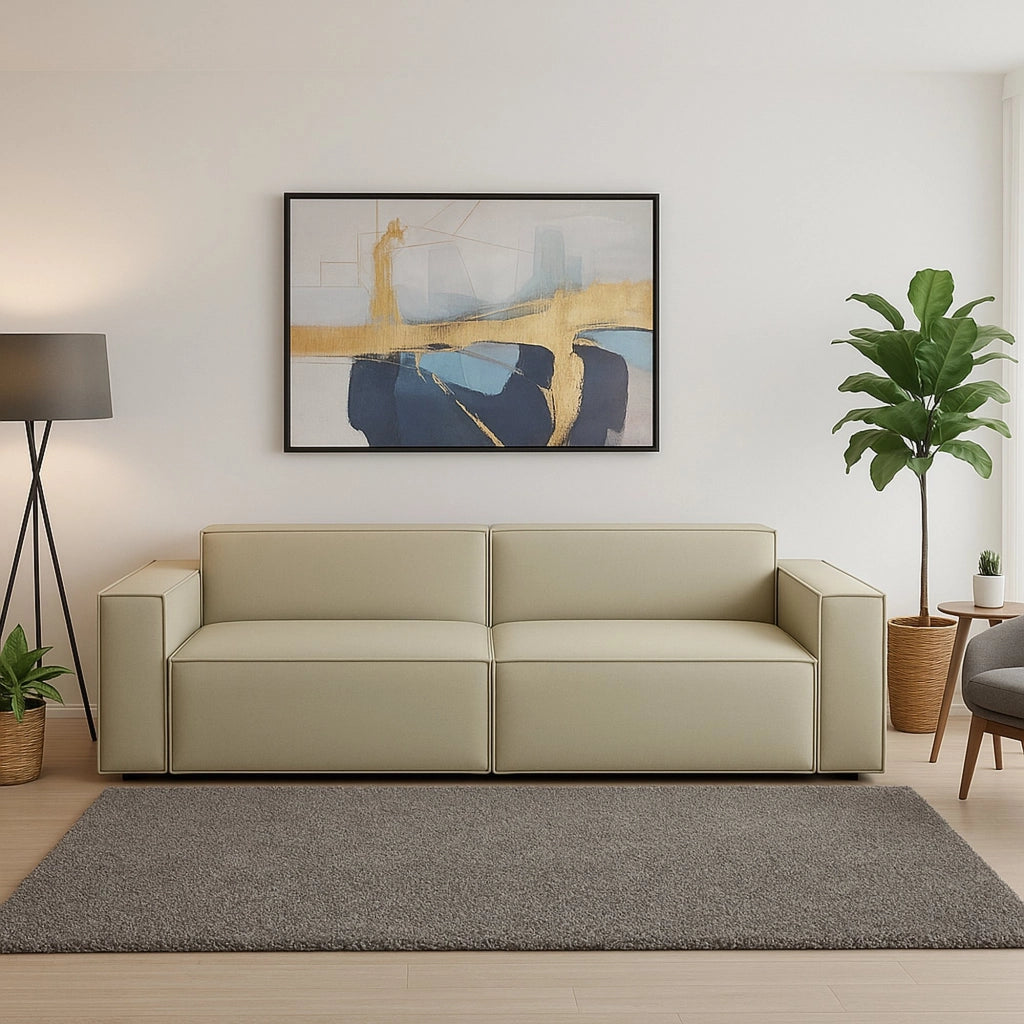 Divano fisso Argo, Divano componibile a 3 posti lineare, Made in Italy, SofÒ  moderno da soggiorno in tessuto, Cm 260x95h70, Beige