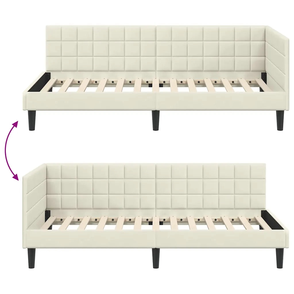 vidaXL Cornice del letto ad angolo Crema 90 x 200 cm Velluto