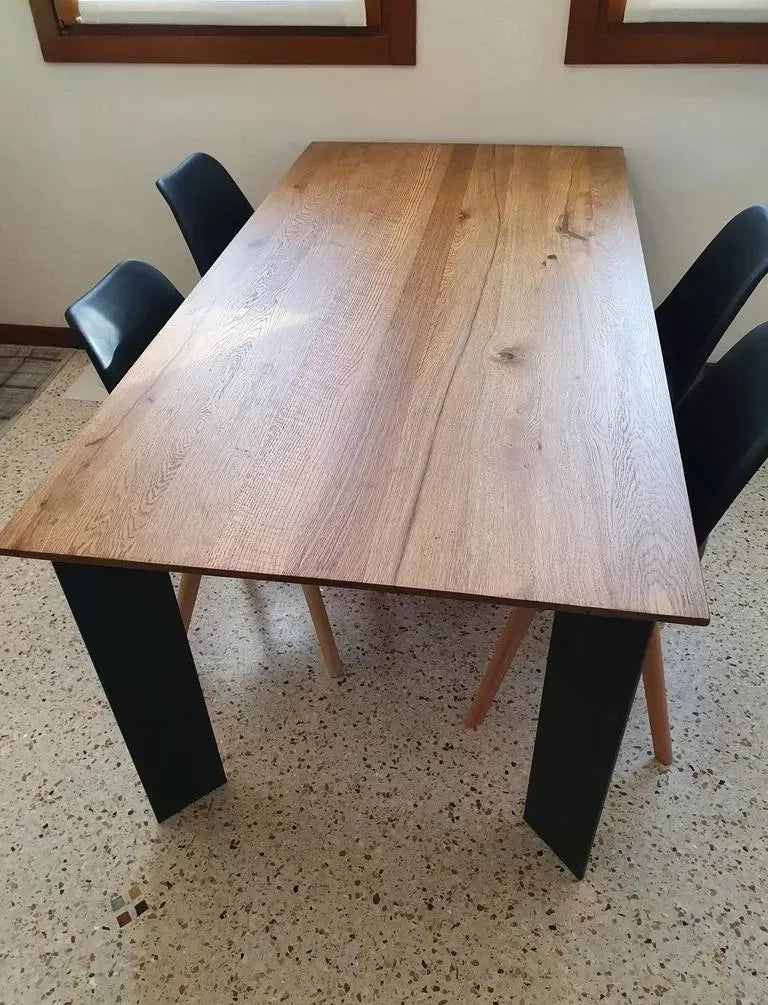 Tavolo fisso in legno rovere nodato 180x90 spessore 4 cm gambe metallo (1664) - Mobili 2G