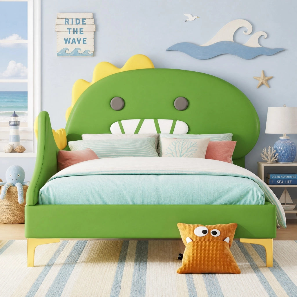 LETTO bambini a forma di dinosauro 90 x 200 cm Verde in PU e MDF