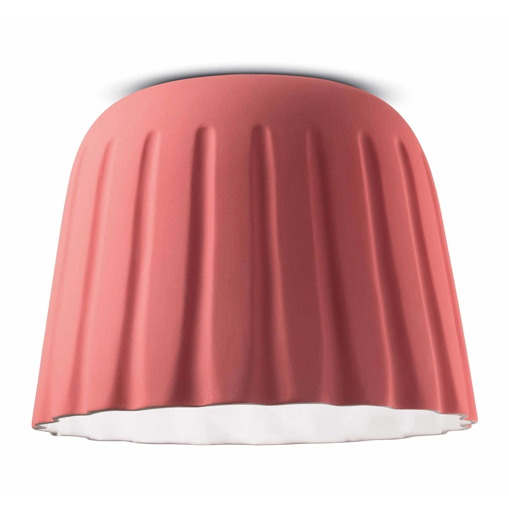 Plafoniera Piccola Vintage Decò Madame Gres Ceramica Rosa Corallo 1 Luce E27