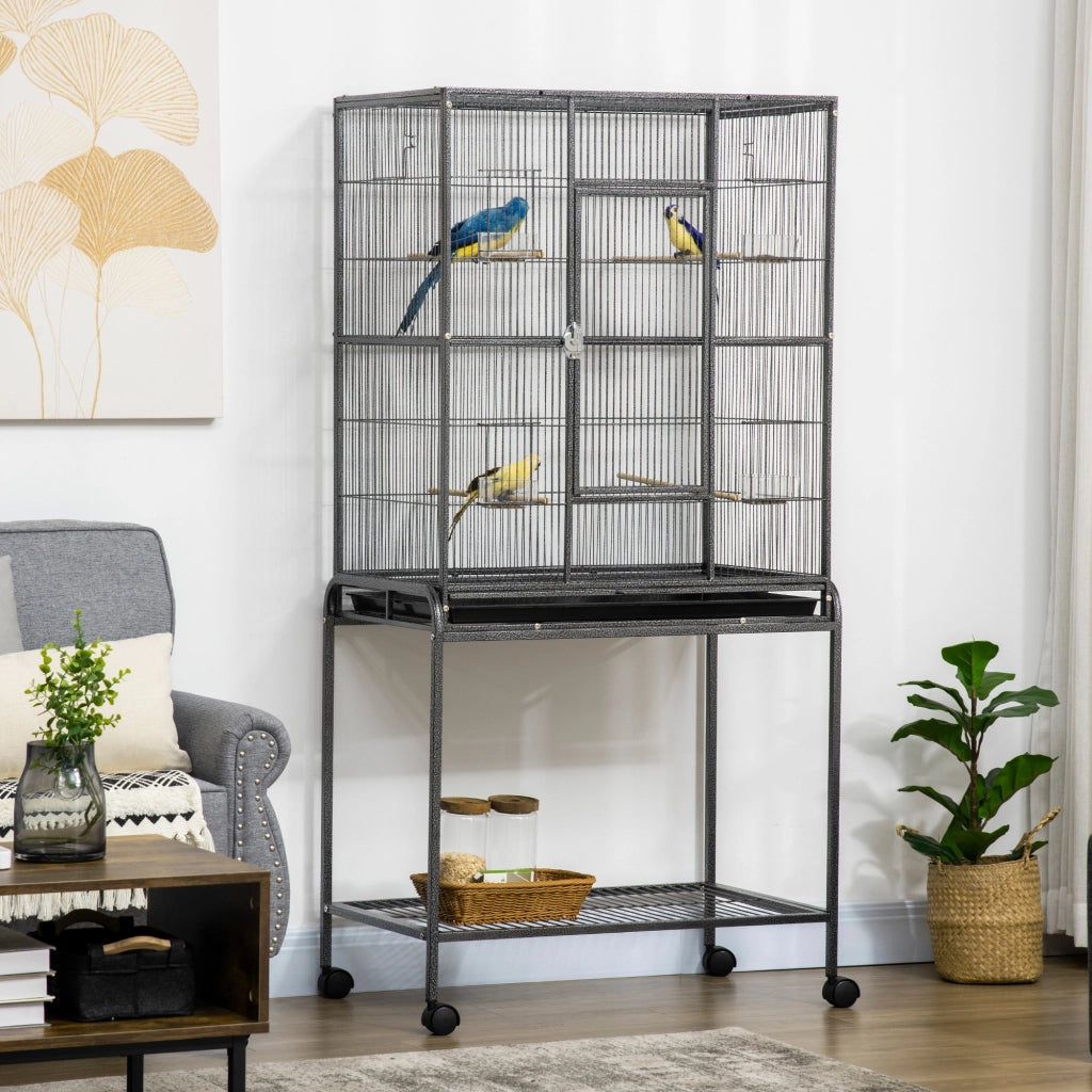 Gabbia per uccelli con ruote ¨C Zephmum ¨C Nero Grigio 81x48x162,5 cm