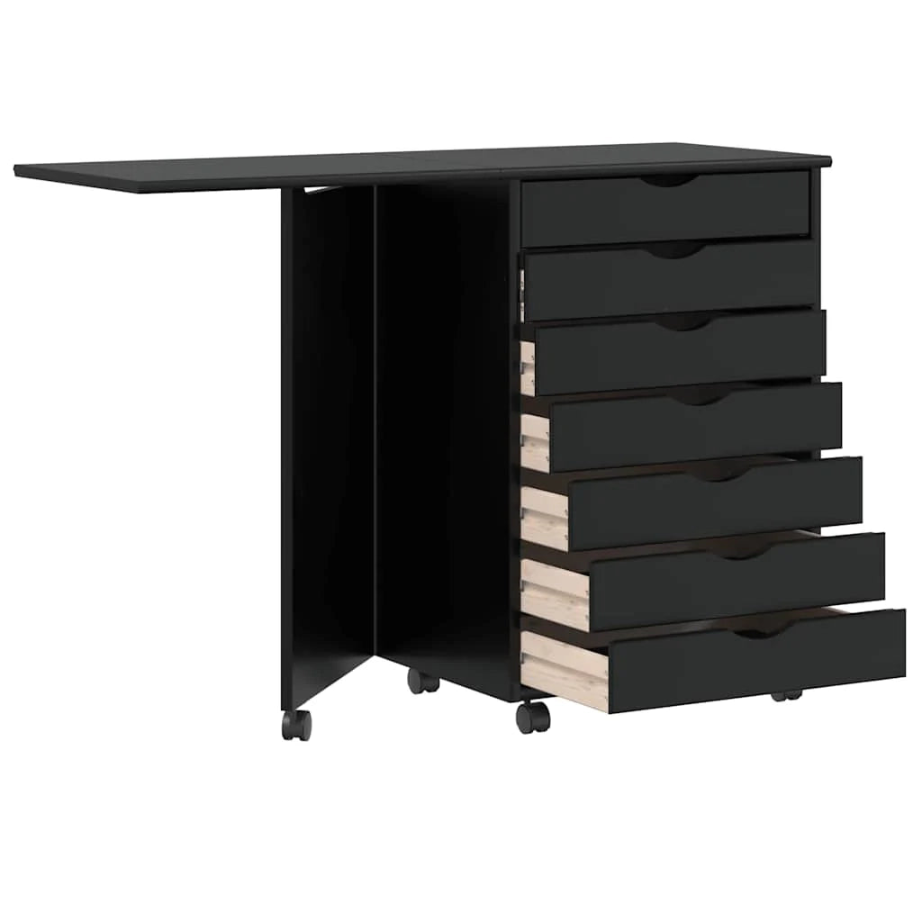 Mobiletto con ruote e scrivania pieghevole ampio e versatile spazio di archiviazione 105,5 x 39 x 74,5 cm legno nero 02_0057657