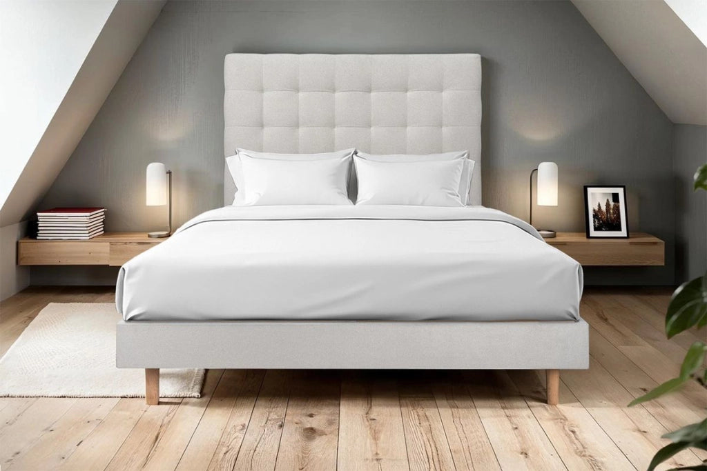 Letto 140x190 cm con testiera imbottita - Tessuto velluto