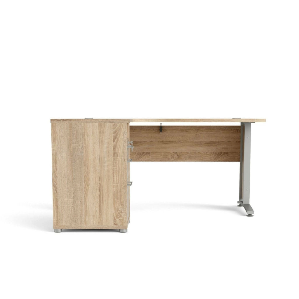 Scrivania Alfango, Scrittoio multiuso, Tavolo per ufficio porta PC, Piano di lavoro, 159x151 h75 cm, Grigio e Quercia