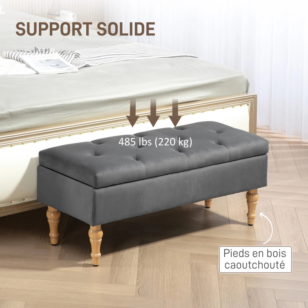 Divanetto 2 posti con contenitore ¨C zephmum ¨C velluto grigio scuro con piedi in legno