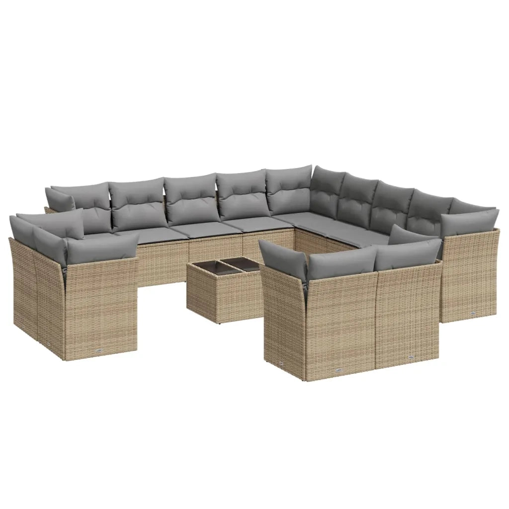 Set Divani da Giardino 14pz con Cuscini in Polyrattan Beige