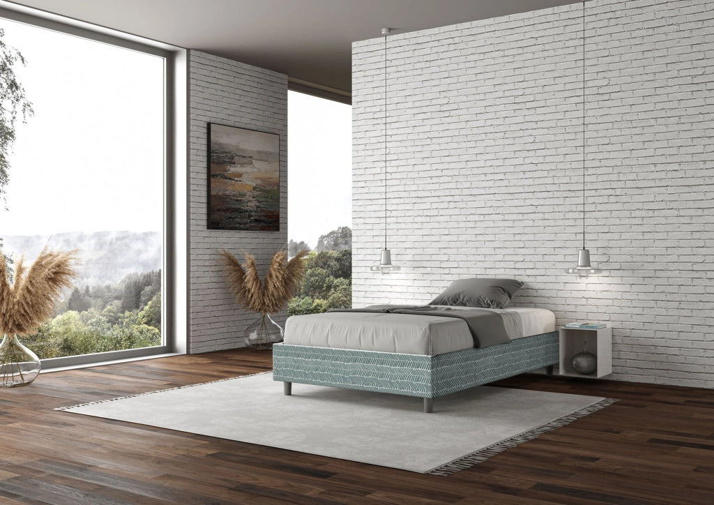 Letto 1 Piazza e Mezzo Sommier 120x210 cm con Rete e Contenitore Azelia Aragona 7 Azzurro