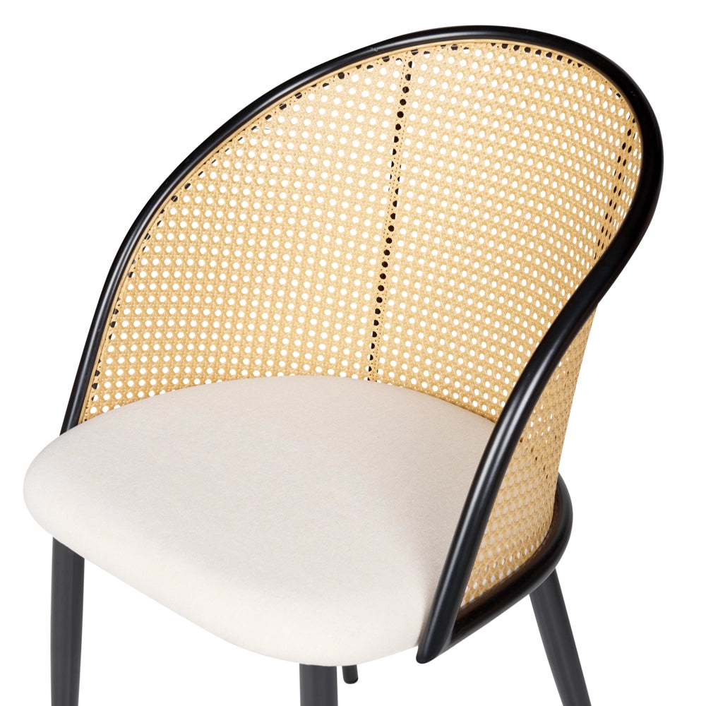 Set di 2 sedie da pranzo con seduta in tessuto e struttura in metallo effetto legno con intreccio viennese stile retrò soggiorno
