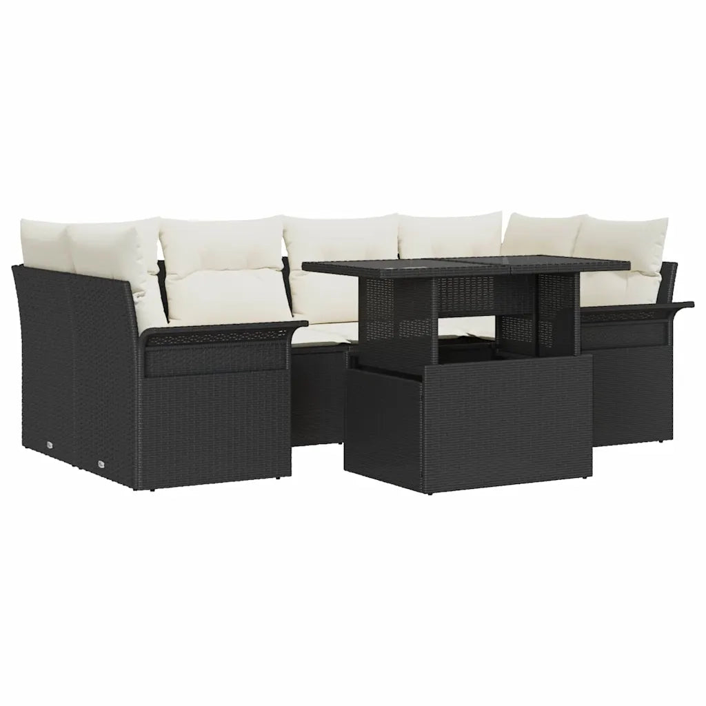 Set Divano da Giardino con cuscino 7 pcs Nero Poly Rattan 3356950