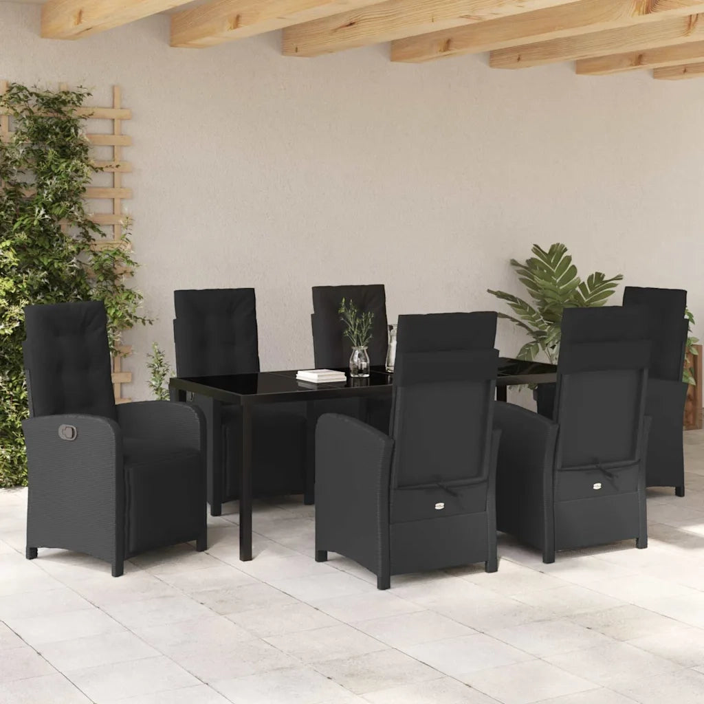 Set da Pranzo per Giardino con cuscino 7 pcs Nero polyrattan 3380314