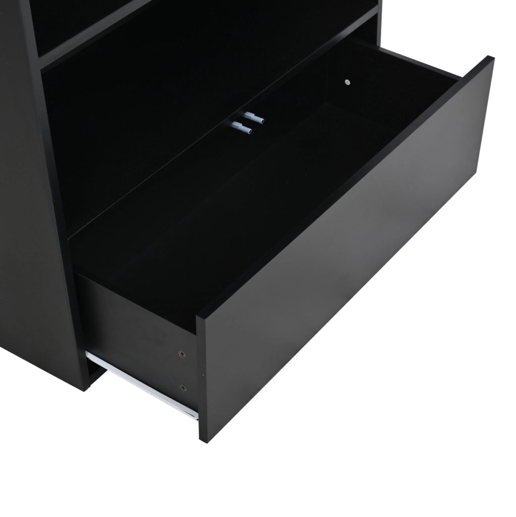 Vetrina alta con 1 cassetto e LED 80x34x180 cm in MDF e vetro nera