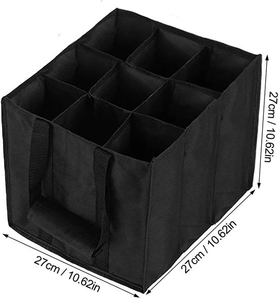 Supporto vino con 6 contenitori - Wijnopbergvak - Tas da trasporto - Leggero - Nero - 27 x 27 x 27 cm - Supporto vino portatile