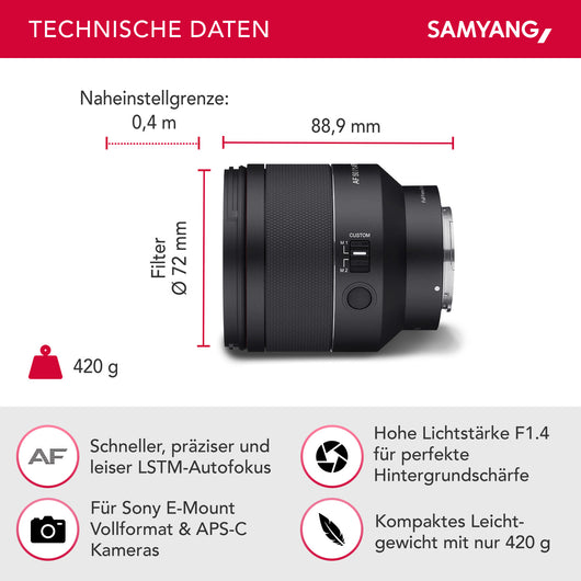 Obiettivo fotografico AF 50mm F1,4 II FE compatibile con Sony E – autofocus, per fotocamere mirrorless – sensori full-frame e APS-C, per scatti fotografici dettagliati